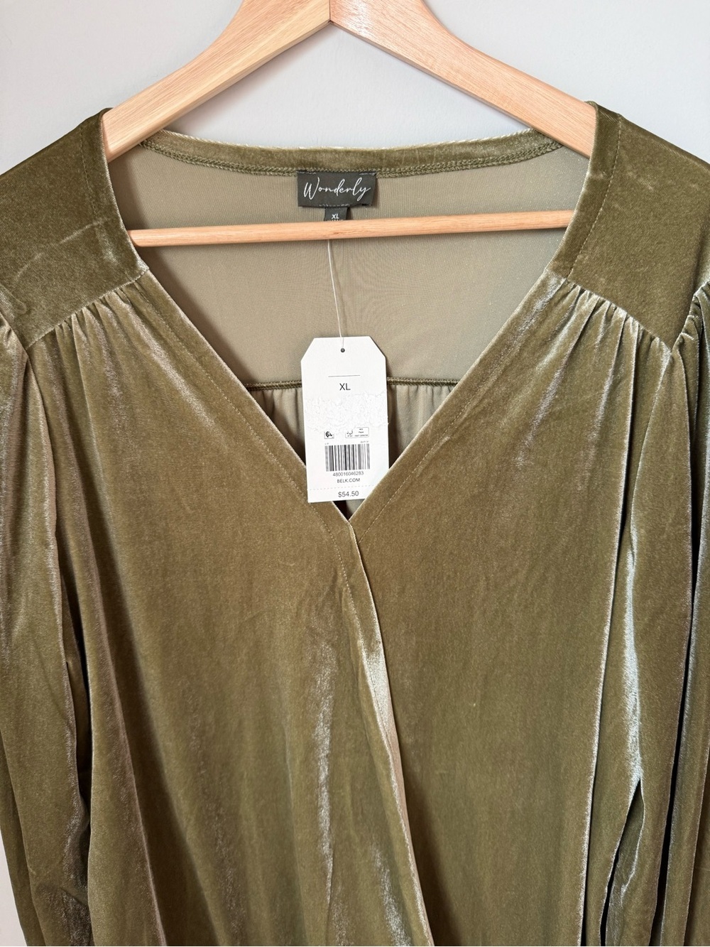Wonderly Velvet Fall Olive Faux Wrap Long Sleeve Blouse NWT XL - Picture 2 of 4